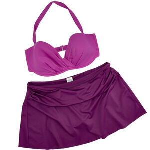 J. Crew Swimsuit Bikini Top Swim Skirt Bottoms Purple Color Block | 32D / Small